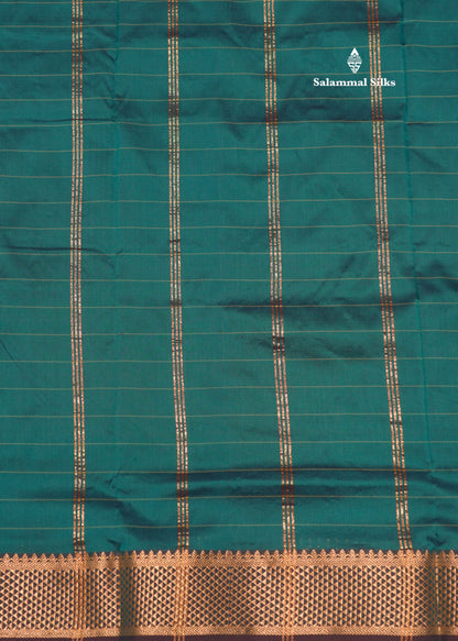 9 Yards Semi Silk Saree Green Colour with Gold Zari Border