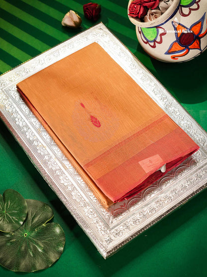 SICO Cotton Saree - Dark Sandal Colour Body Zari Butta With Peach Blouse