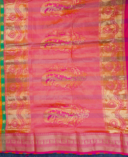 9.5 Yards Semi Silk Saree Paalum Pazham Checks With Traditional Border