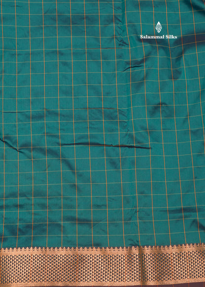 9 Yards Semi Silk Saree Green Colour with Gold Zari Border
