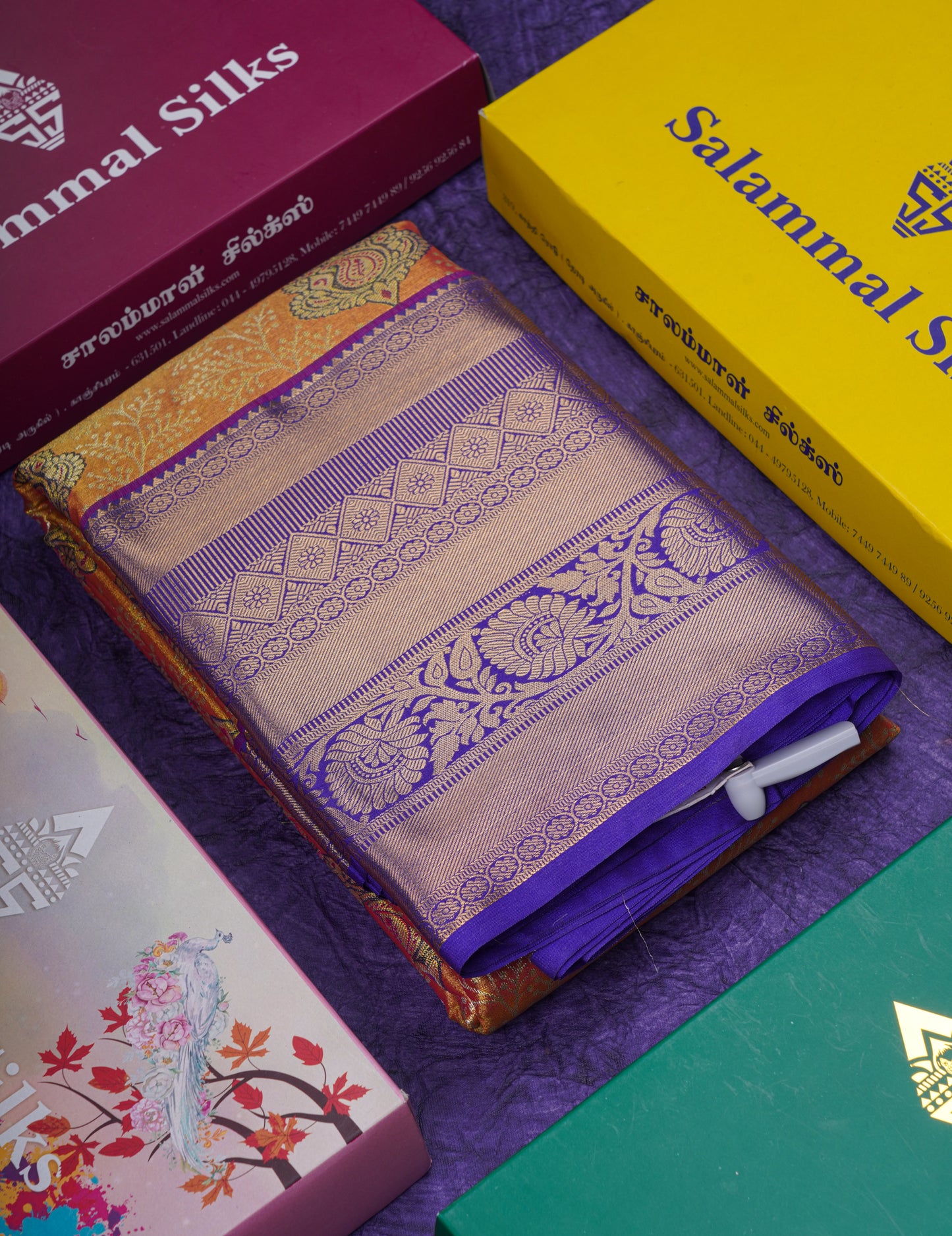 Beautiful Orange Tissue Bridal Semi Silk Saree With Contrast Violet Traditional Evening Morning Border