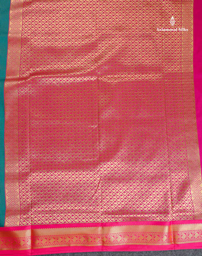 Semi Silk Saree - Orange Colour Body With Contrast Bottle Green Border | 9.5 Yards