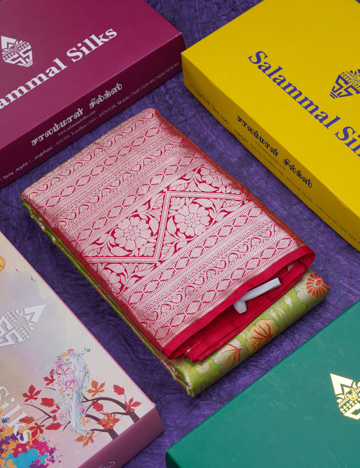 Beautiful Parrot Green Tissue Bridal Semi Silk Saree With Contrast Pinkish Red Traditional Evening Morning Border