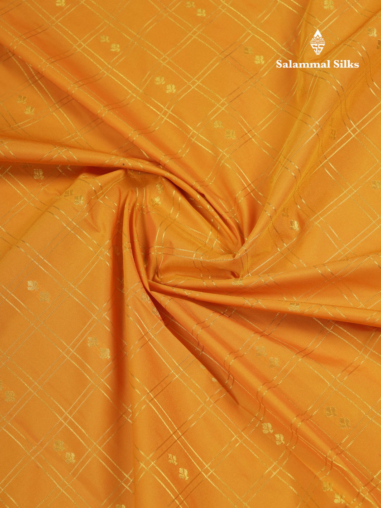 Beautiful Mango Yellow Checks And Buttas Semi Silk Saree With Red Traditional Double Border