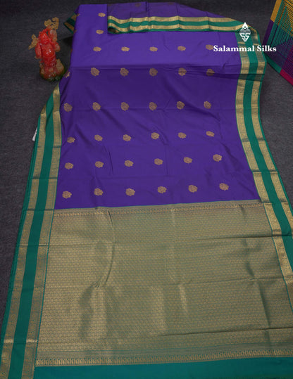 Beautiful Violet Semi Silk Saree With Teal Green Traditional Korvai Double Border