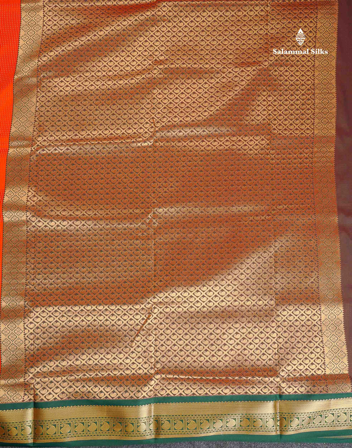 Semi Silk Saree - Orange Colour Body With Contrast Bottle Green Border | 9.5 Yards