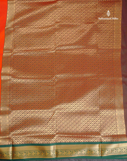 Semi Silk Saree - Orange Colour Body With Contrast Bottle Green Border | 9.5 Yards