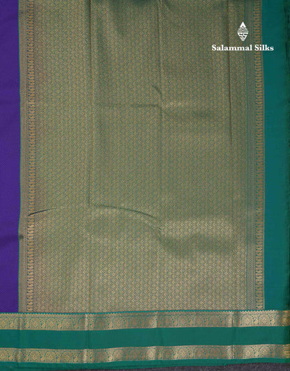 Beautiful Violet Semi Silk Saree With Teal Green Traditional Korvai Double Border