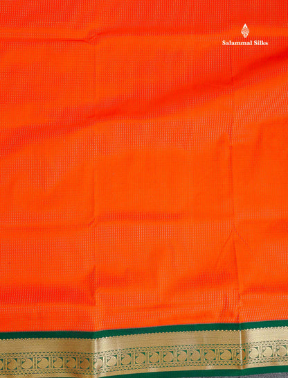 Semi Silk Saree - Orange Colour Body With Contrast Bottle Green Border | 9.5 Yards