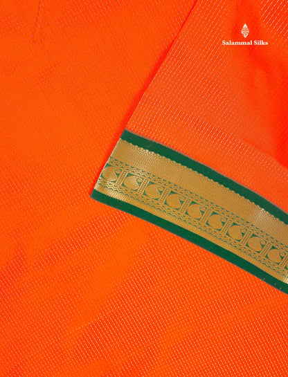 Semi Silk Saree - Orange Colour Body With Contrast Bottle Green Border | 9.5 Yards