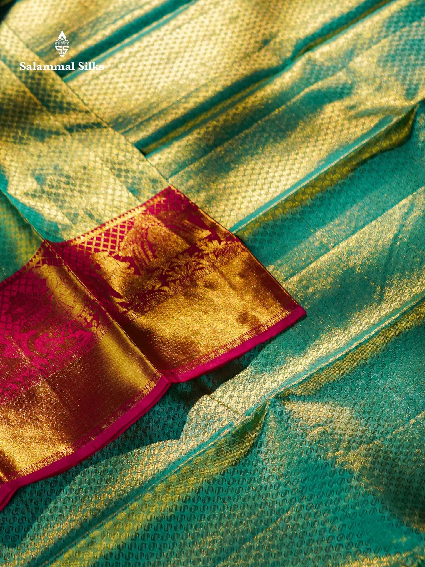 Beautiful Rexona Green Tissue Bridal Pure Kanjivaram Silk Saree With Contrast Rani Pink Traditional Evening Morning Pallaku Border