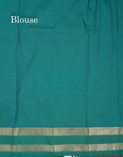 Beautiful Violet Semi Silk Saree With Teal Green Traditional Korvai Double Border