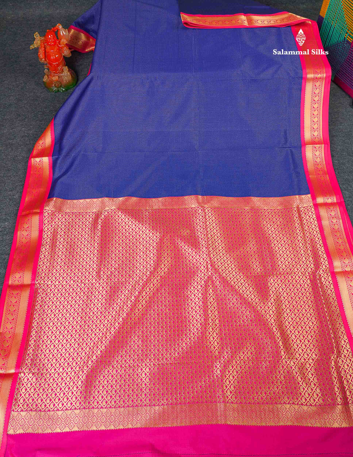 Semi Silk Saree - Royal Blue Colour Body With Contrast Pink Border | 9.5 Yards