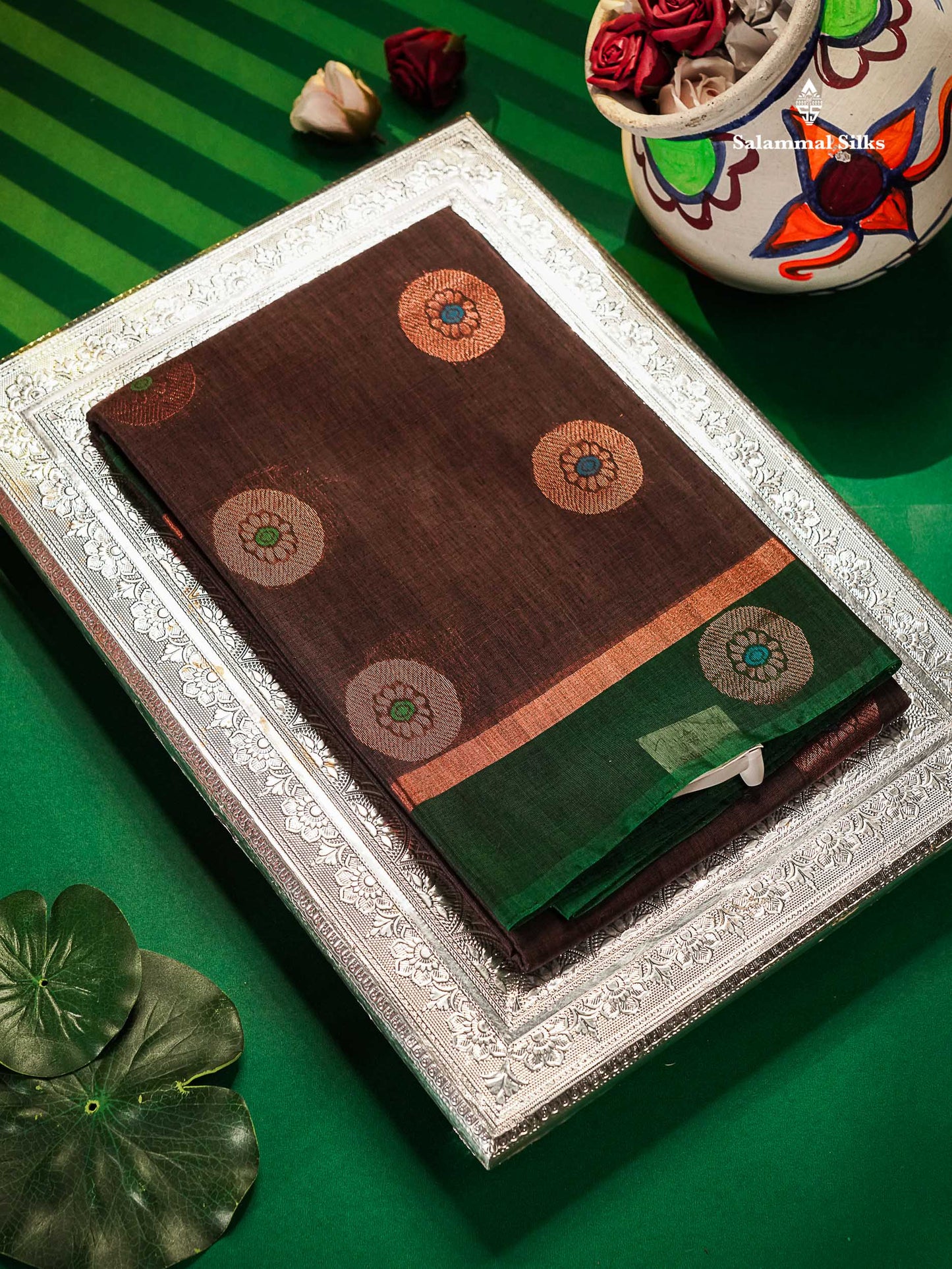 Maroon Beautiful SICO Cotton Saree With Green Border