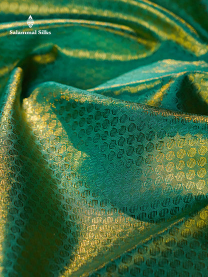 Beautiful Rexona Green Tissue Bridal Pure Kanjivaram Silk Saree With Contrast Rani Pink Traditional Evening Morning Pallaku Border
