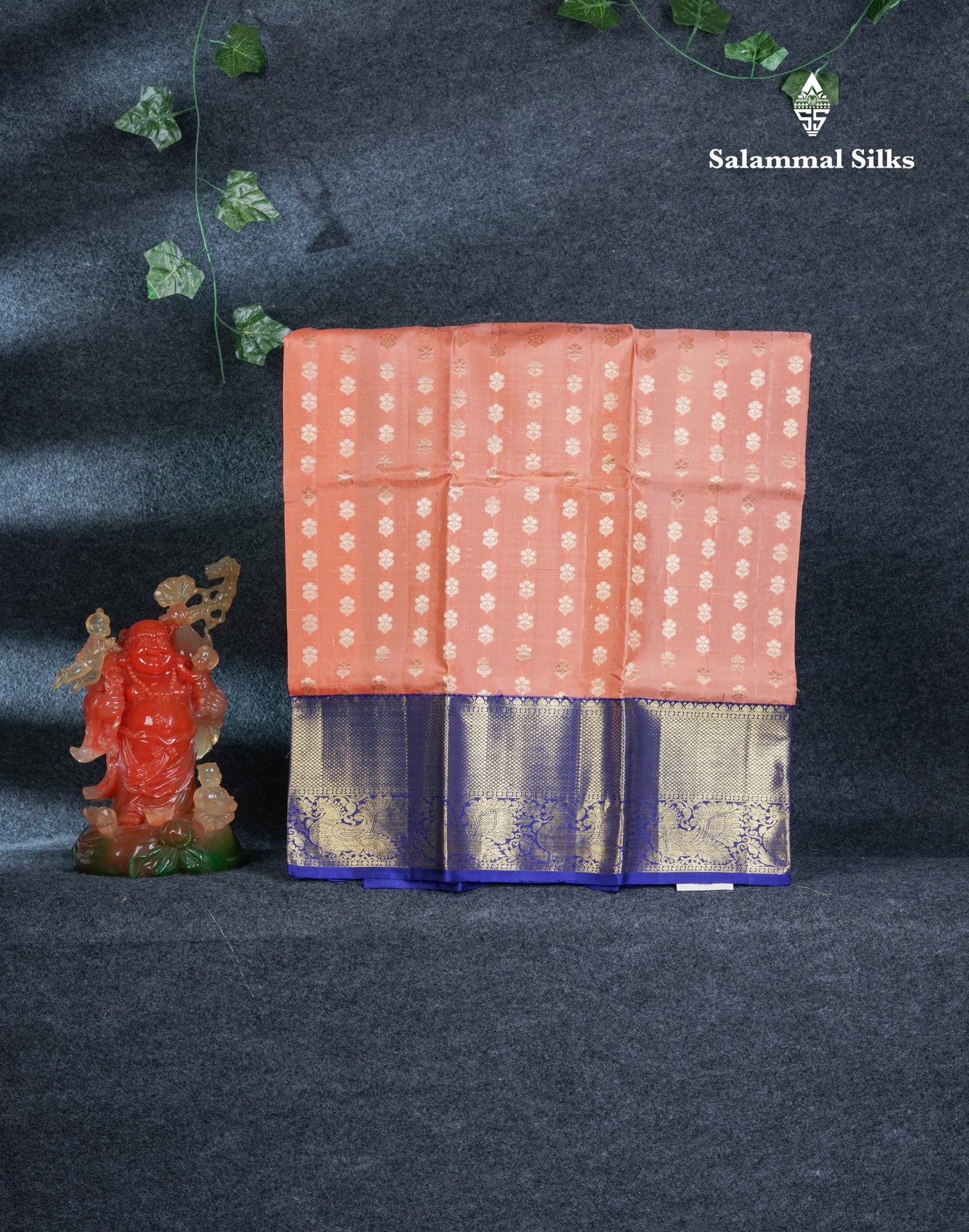Pure Silk Pattu Pavadai (Peach) With Royal Blue Blouse 27"