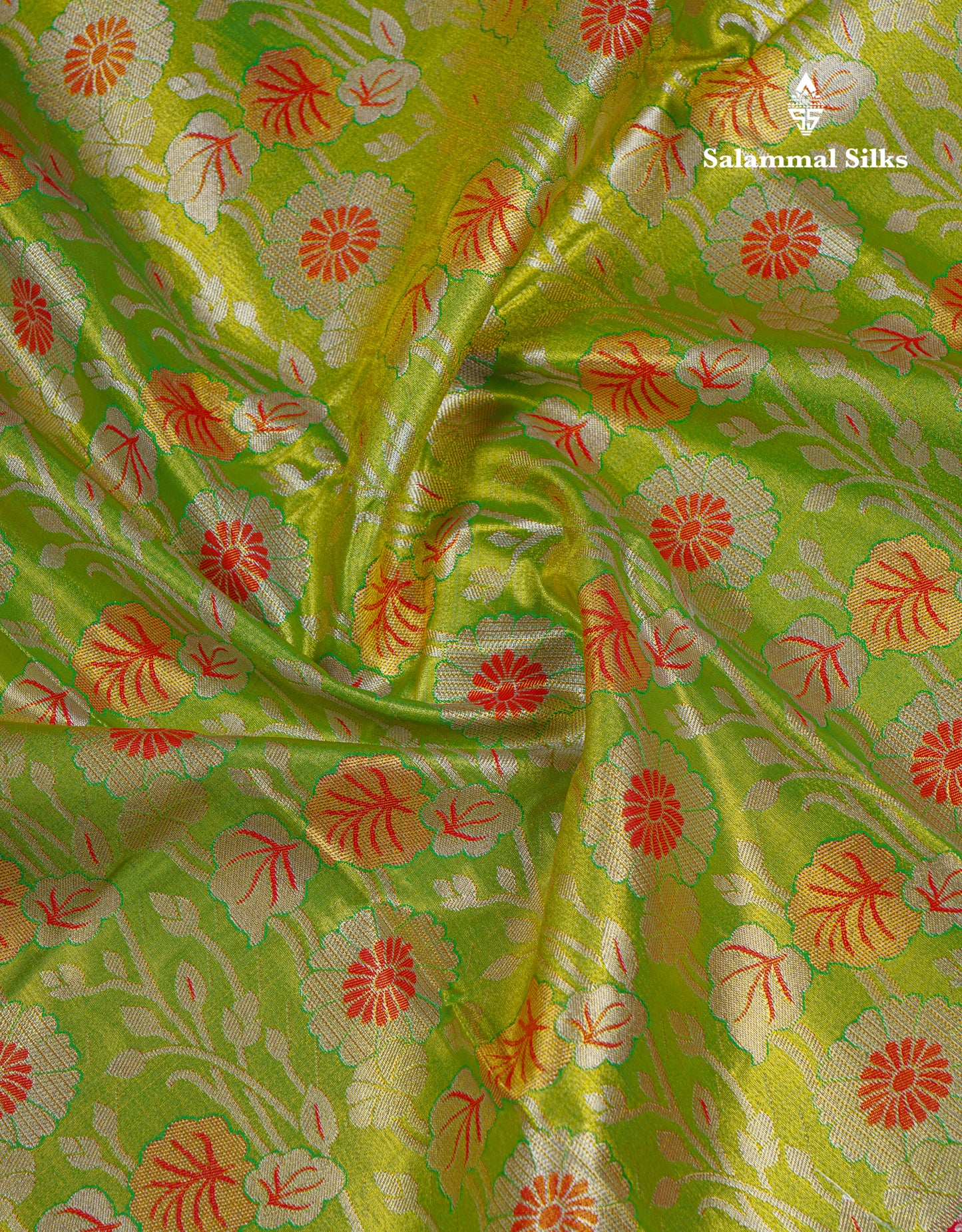Beautiful Parrot Green Tissue Bridal Semi Silk Saree With Contrast Pinkish Red Traditional Evening Morning Border