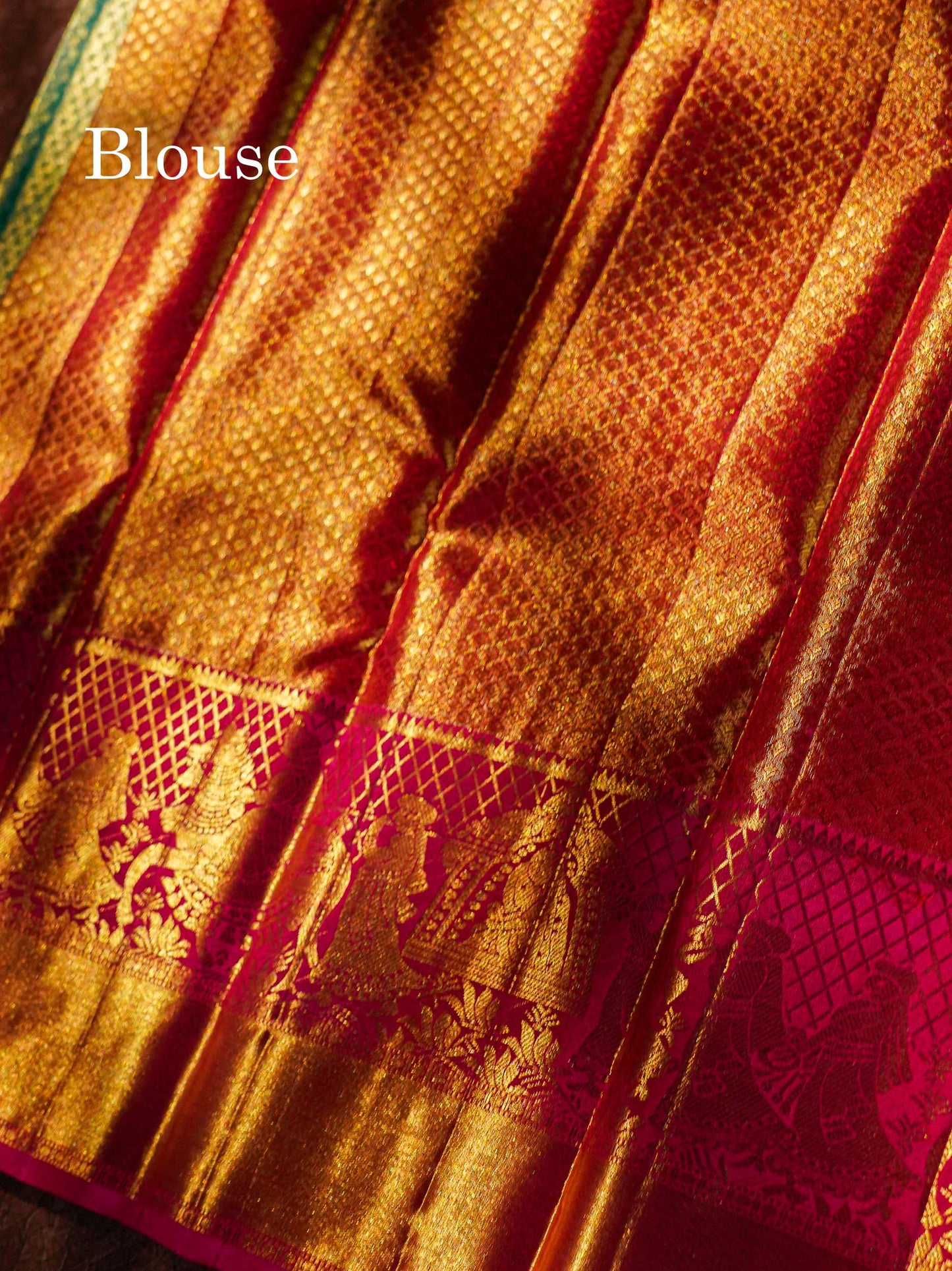 Beautiful Rexona Green Tissue Bridal Pure Kanjivaram Silk Saree With Contrast Rani Pink Traditional Evening Morning Pallaku Border