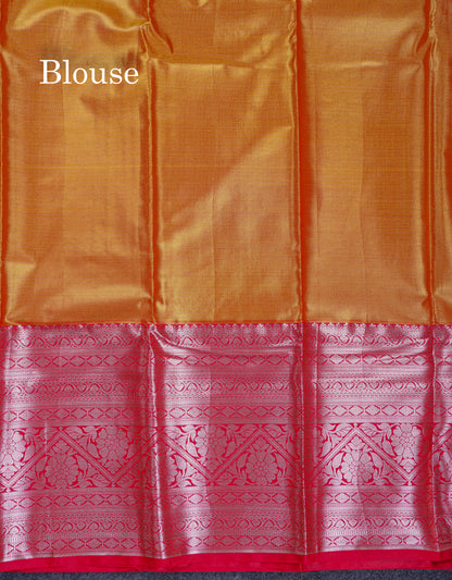 Beautiful Parrot Green Tissue Bridal Semi Silk Saree With Contrast Pinkish Red Traditional Evening Morning Border