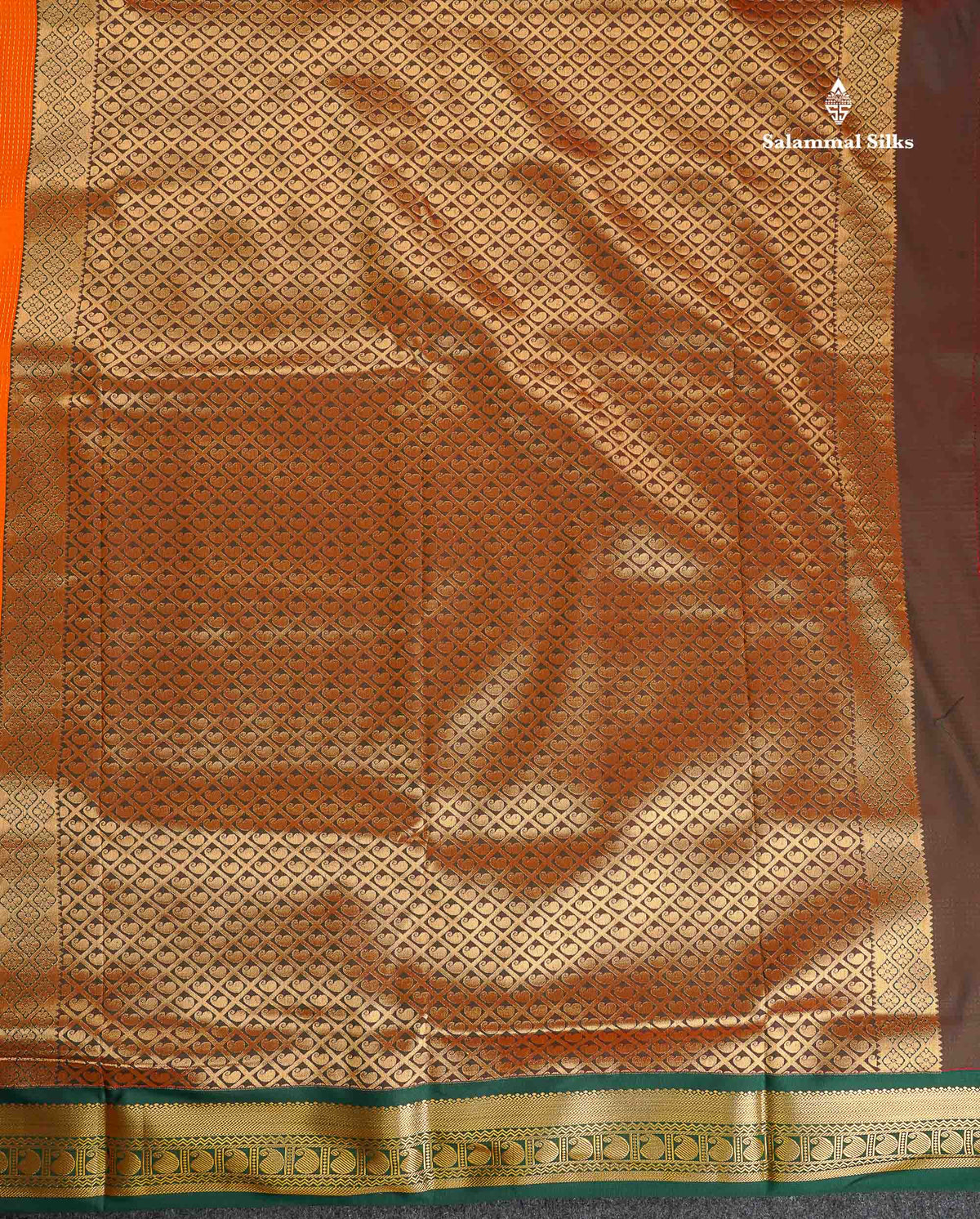 Semi Silk Saree - Orange Colour Body With Contrast Bottle Green Border | 9.5 Yards