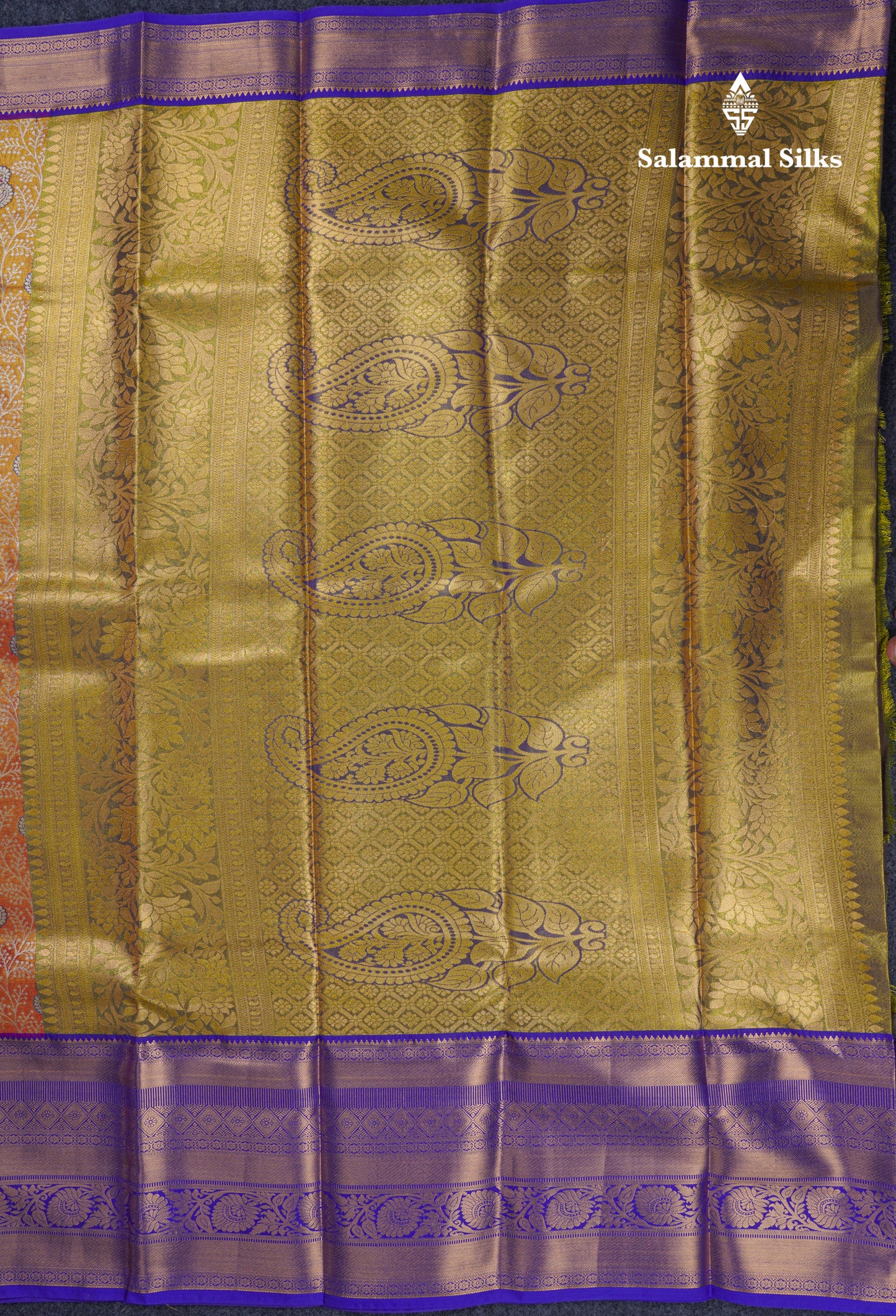 Beautiful Orange Tissue Bridal Semi Silk Saree With Contrast Violet Traditional Evening Morning Border