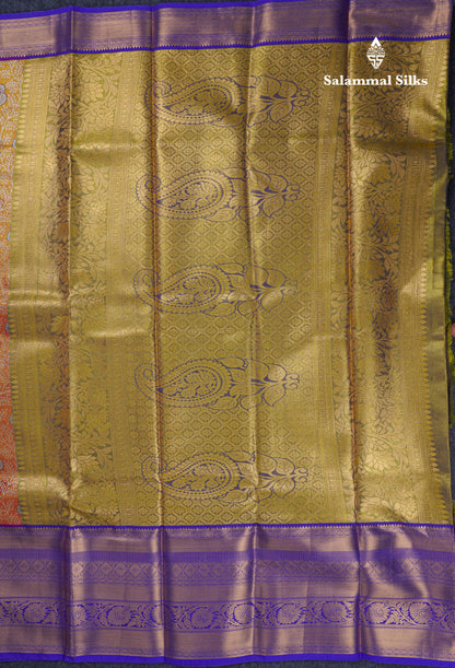 Beautiful Orange Tissue Bridal Semi Silk Saree With Contrast Violet Traditional Evening Morning Border