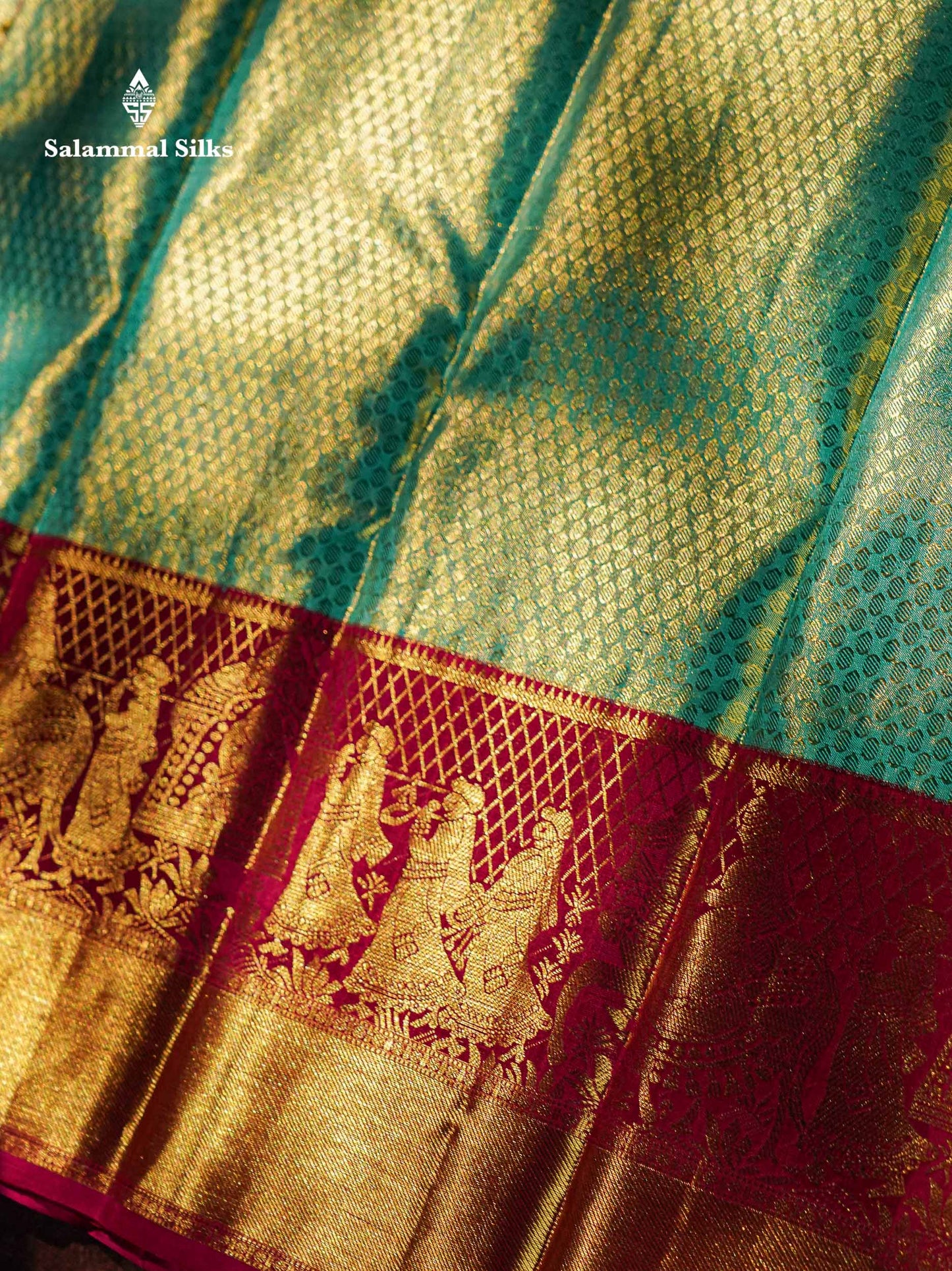 Beautiful Rexona Green Tissue Bridal Pure Kanjivaram Silk Saree With Contrast Rani Pink Traditional Evening Morning Pallaku Border