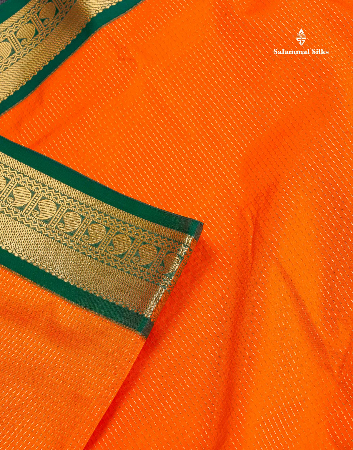 Semi Silk Saree - Orange Colour Body With Contrast Bottle Green Border | 9.5 Yards