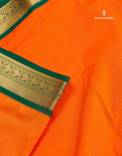 Semi Silk Saree - Orange Colour Body With Contrast Bottle Green Border | 9.5 Yards