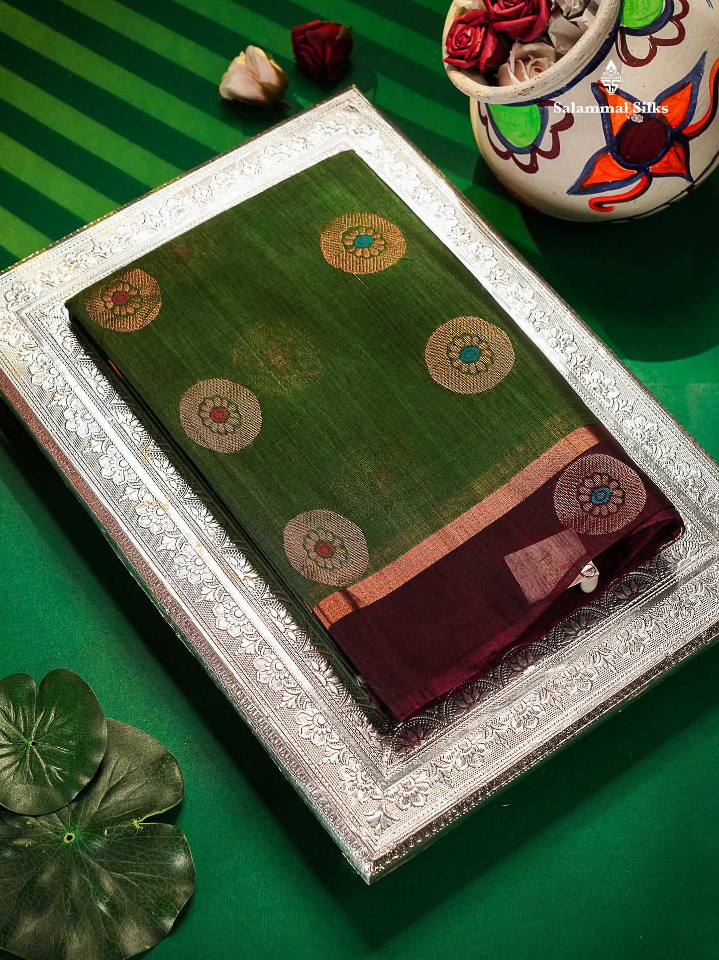 Green Beautiful SICOCotton Saree With Violet Border