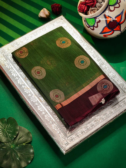 Green Beautiful SICOCotton Saree With Violet Border
