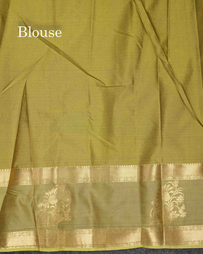 Beautiful Bottle Green Lines And Buttas Semi Silk Saree With Parrot Green Traditional Double Border