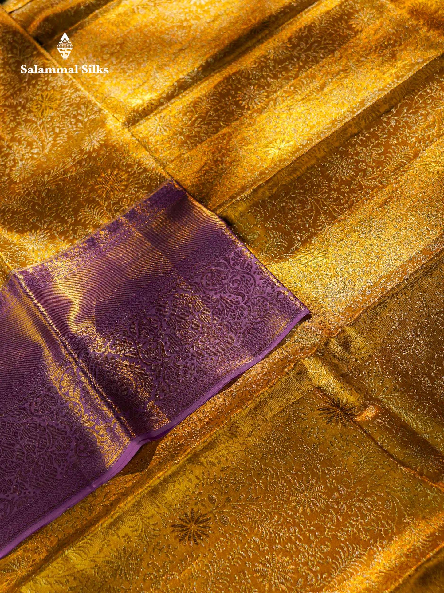 Beautiful Gold Tissue Bridal Pure Kanjivaram Silk Saree With Contrast Lavender Traditional Evening Morning Border