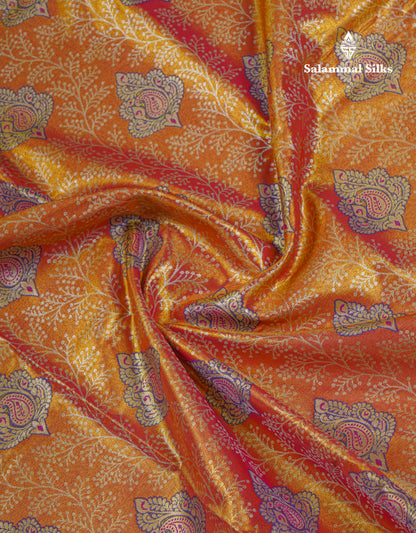 Beautiful Orange Tissue Bridal Semi Silk Saree With Contrast Violet Traditional Evening Morning Border