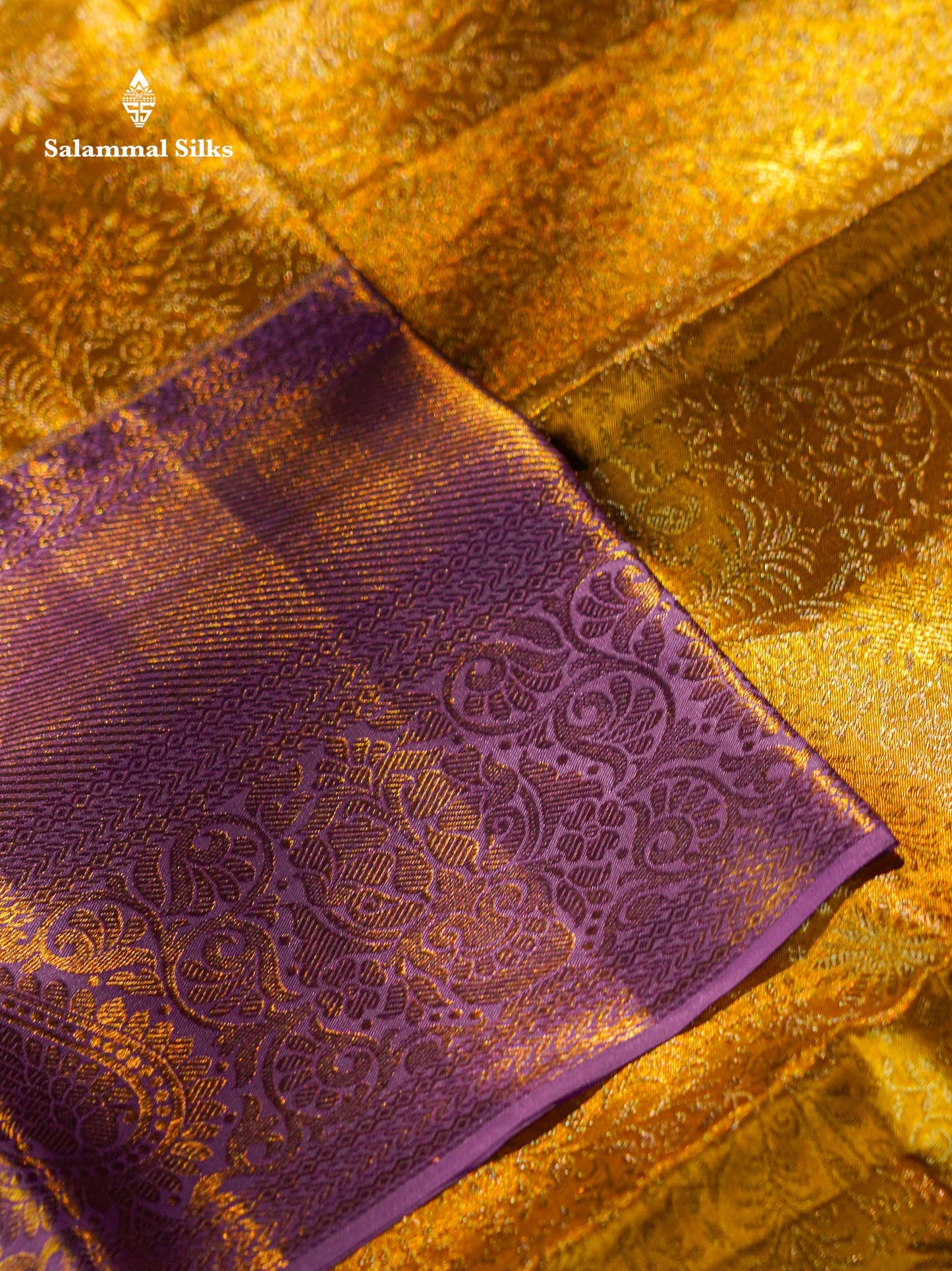 Beautiful Gold Tissue Bridal Pure Kanjivaram Silk Saree With Contrast Lavender Traditional Evening Morning Border