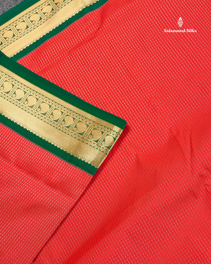 Semi Silk Saree - Orange Colour Body With Contrast Bottle Green Border | 9.5 Yards