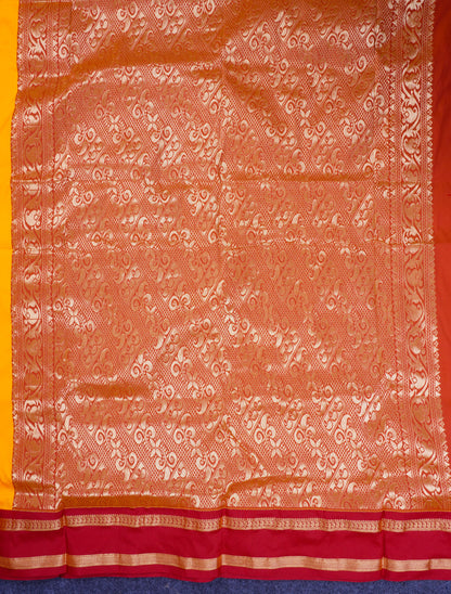 9.5 Yards Semi Silk Saree Yellow with Contrast Maroon Traditional Rettapet Border