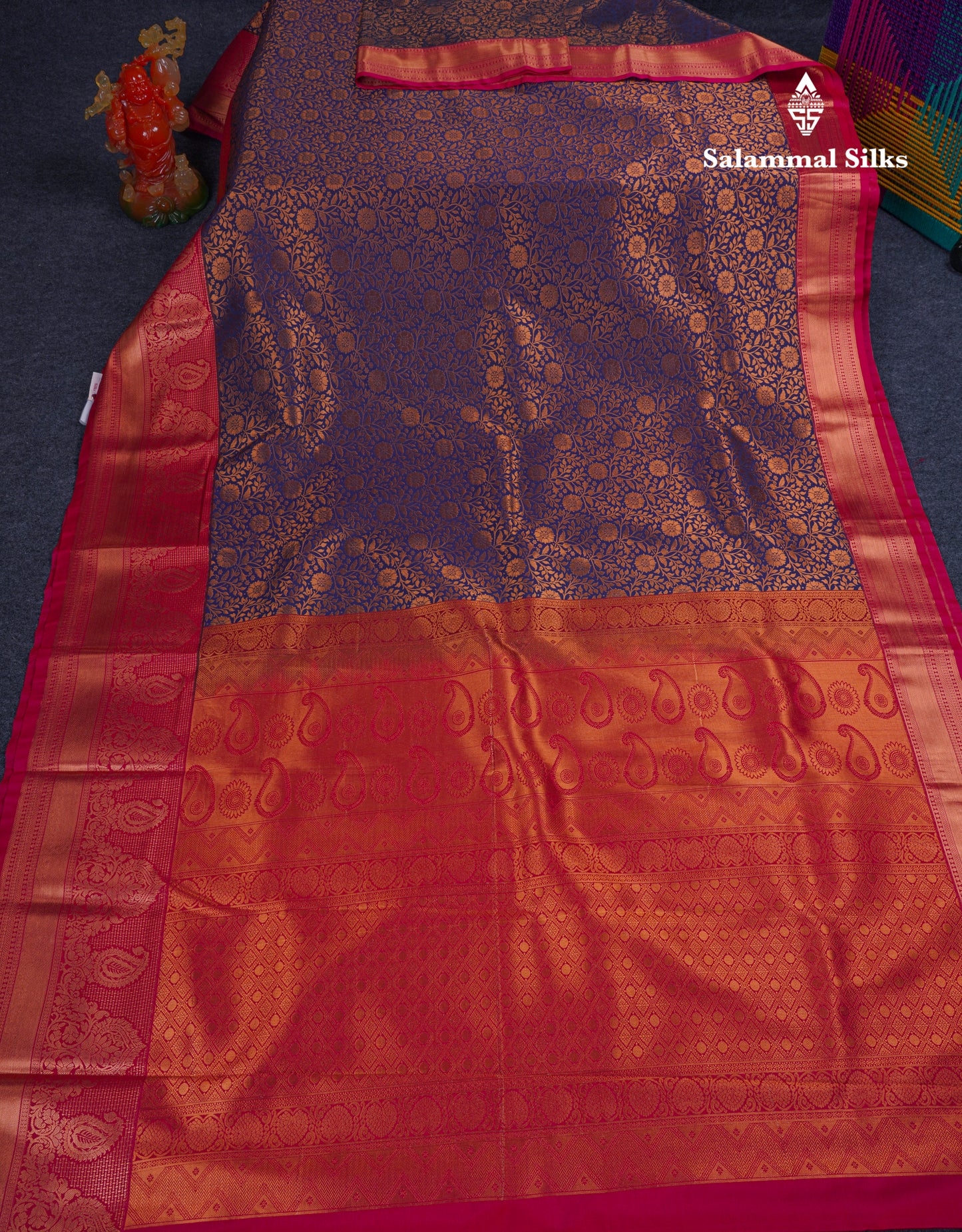 Beautiful Navy Blue Bridal Semi Silk Saree With Contrast Pink Traditional Evening Morning Border