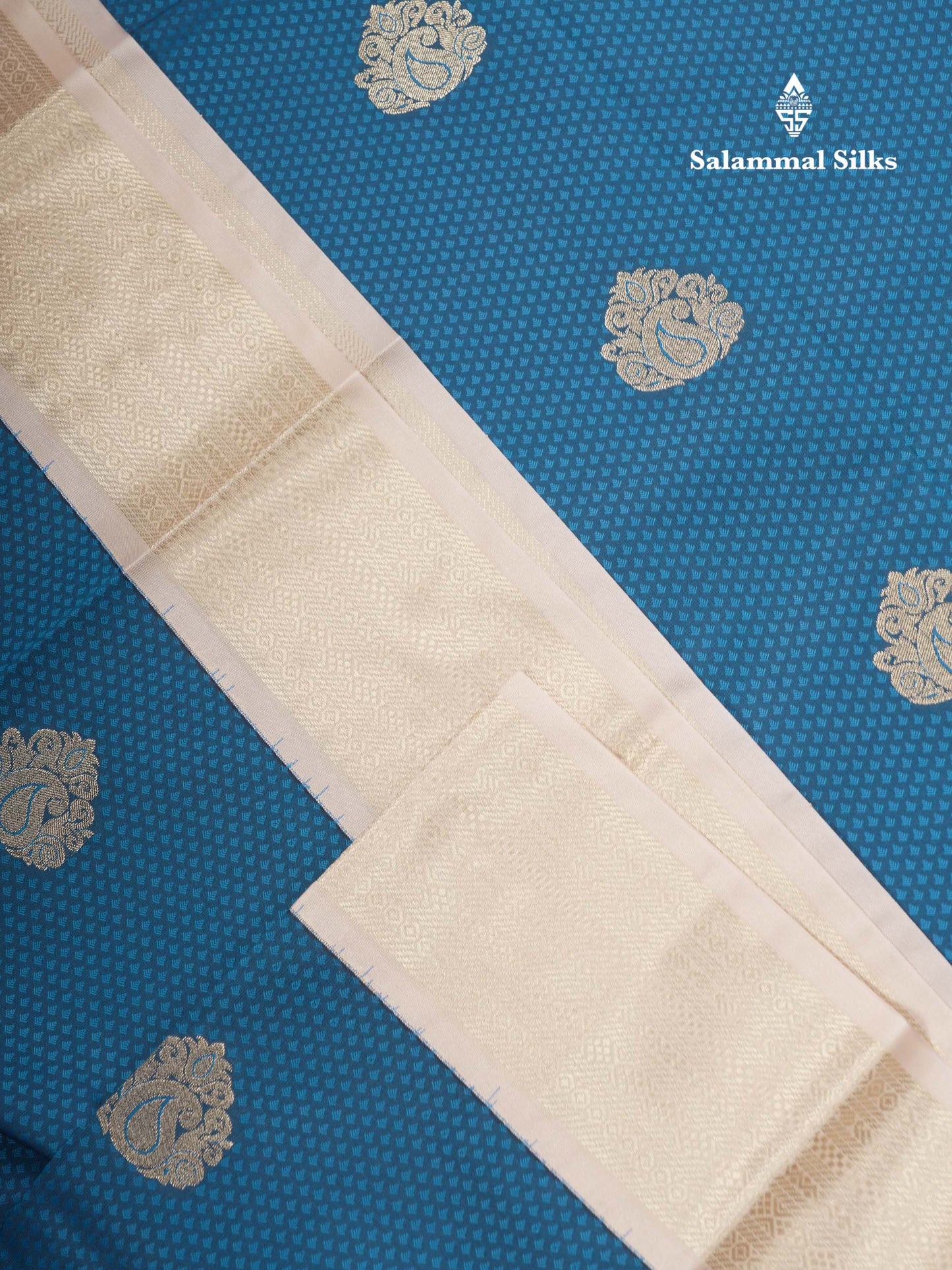 Beautiful Peacock Blue Emboss Design Semi Silk Saree With Cream Traditional Evening Morning Border