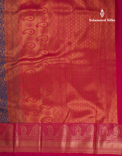 Beautiful Navy Blue Bridal Semi Silk Saree With Contrast Pink Traditional Evening Morning Border