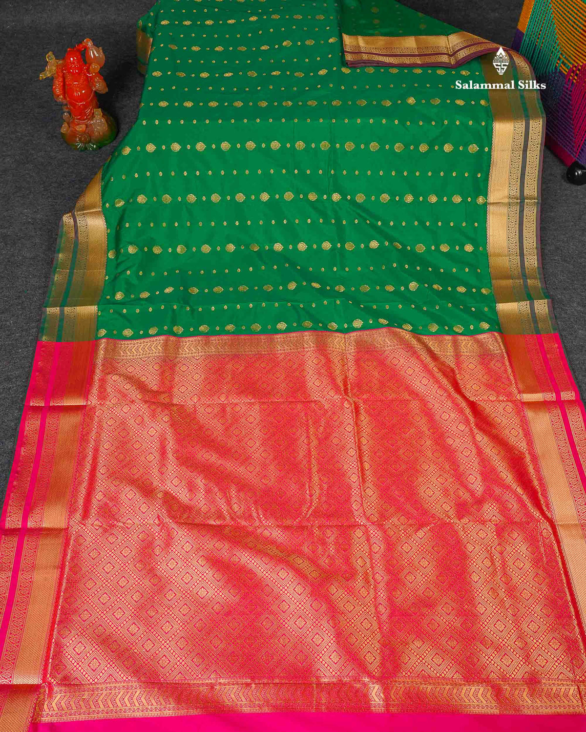 Semi Silk Saree - Bottle Green Colour Body Zari Butta With Traditional Border | 9.5 Yards