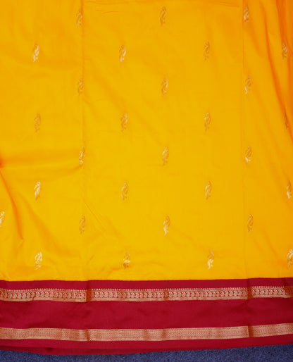 9.5 Yards Semi Silk Saree Yellow with Contrast Maroon Traditional Rettapet Border