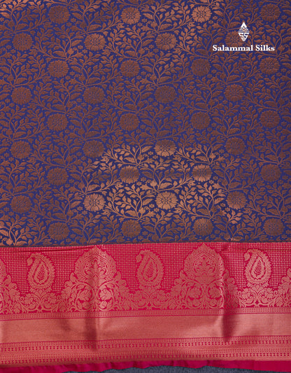 Beautiful Navy Blue Bridal Semi Silk Saree With Contrast Pink Traditional Evening Morning Border
