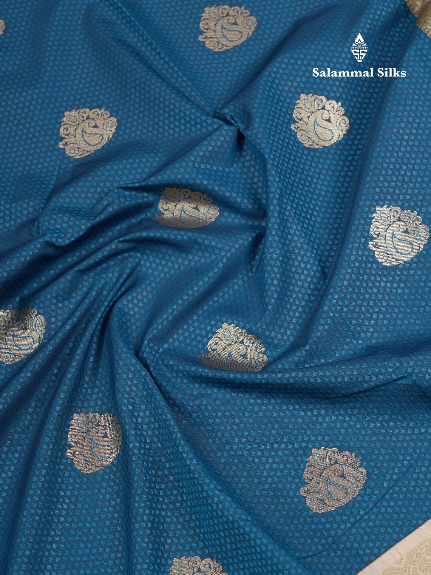 Beautiful Peacock Blue Emboss Design Semi Silk Saree With Cream Traditional Evening Morning Border