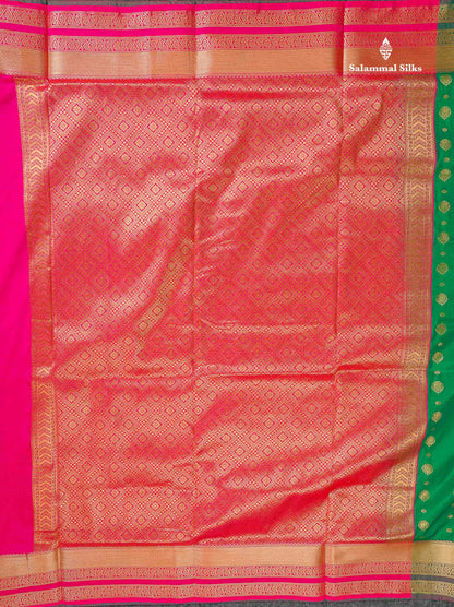 Semi Silk Saree - Bottle Green Colour Body Zari Butta With Traditional Border | 9.5 Yards