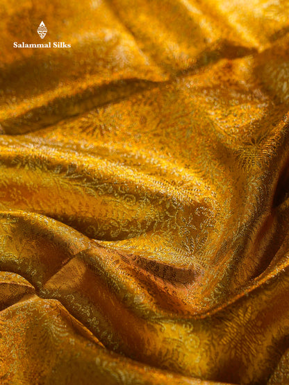 Beautiful Gold Tissue Bridal Pure Kanjivaram Silk Saree With Contrast Lavender Traditional Evening Morning Border