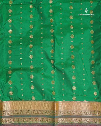 Semi Silk Saree - Bottle Green Colour Body Zari Butta With Traditional Border | 9.5 Yards