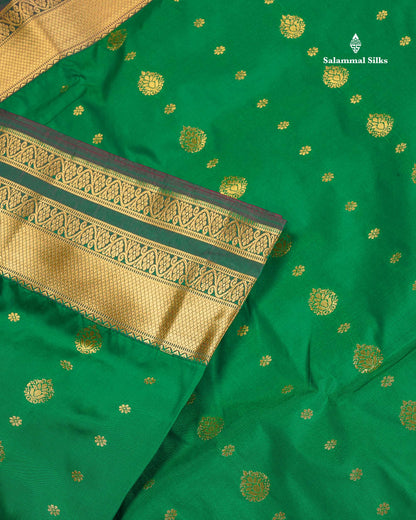 Semi Silk Saree - Bottle Green Colour Body Zari Butta With Traditional Border | 9.5 Yards