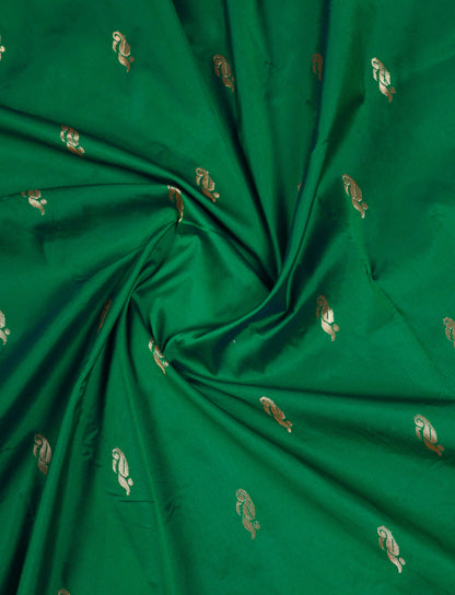 9.5 Yards Semi Silk Saree Bottle Green with Contrast Pink Traditional Rettapet Border