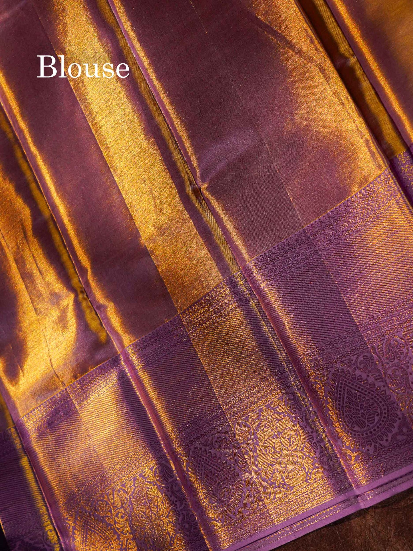 Beautiful Gold Tissue Bridal Pure Kanjivaram Silk Saree With Contrast Lavender Traditional Evening Morning Border